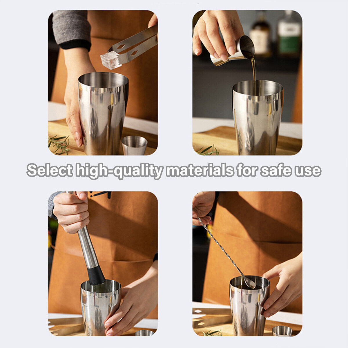Cocktail Shaker Set with Bamboo Stand – 10pc Stainless Steel Bar Tools
