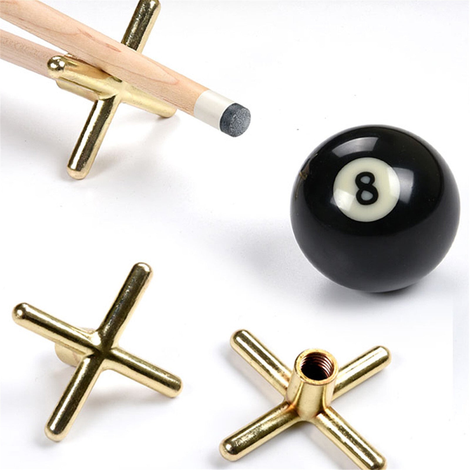 2x Pool Cue Rest Set – Cross & Spider Brass Bridge Heads