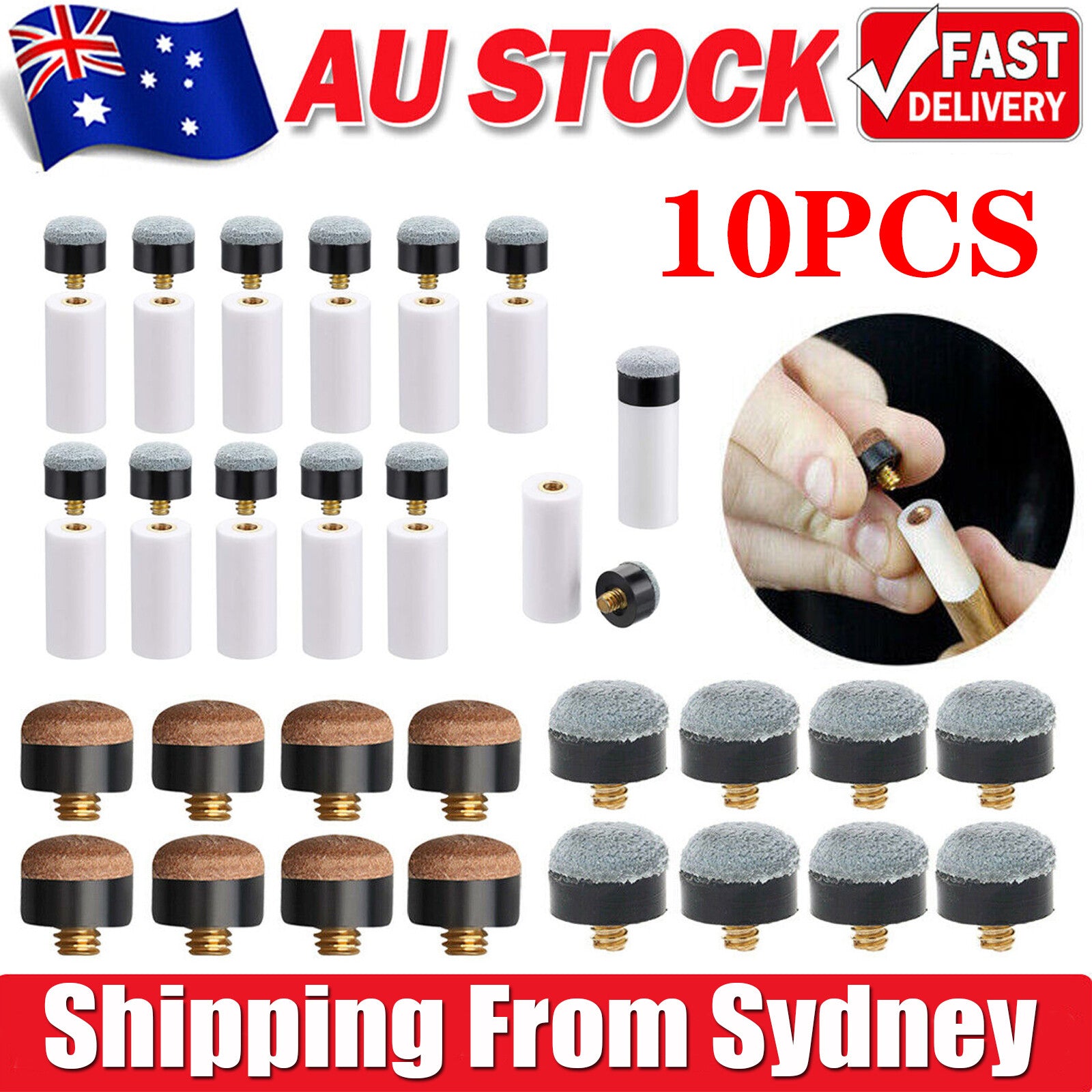10pcs Billiard Cue Tips & Ferrules Set – Screw-On Soft Tips