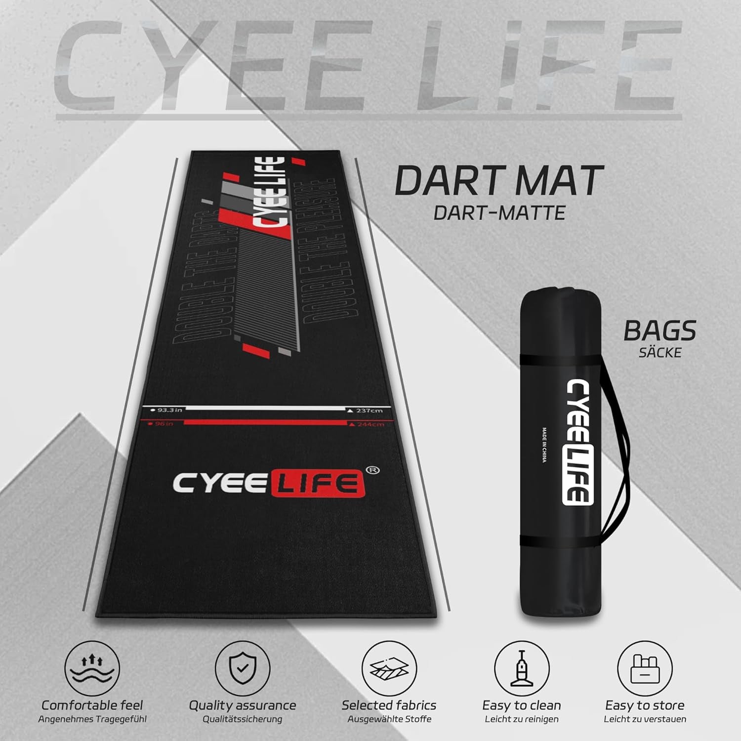 CyeeLife Dartboard Mat with Throw Lines – 297×66cm Carpet Protector