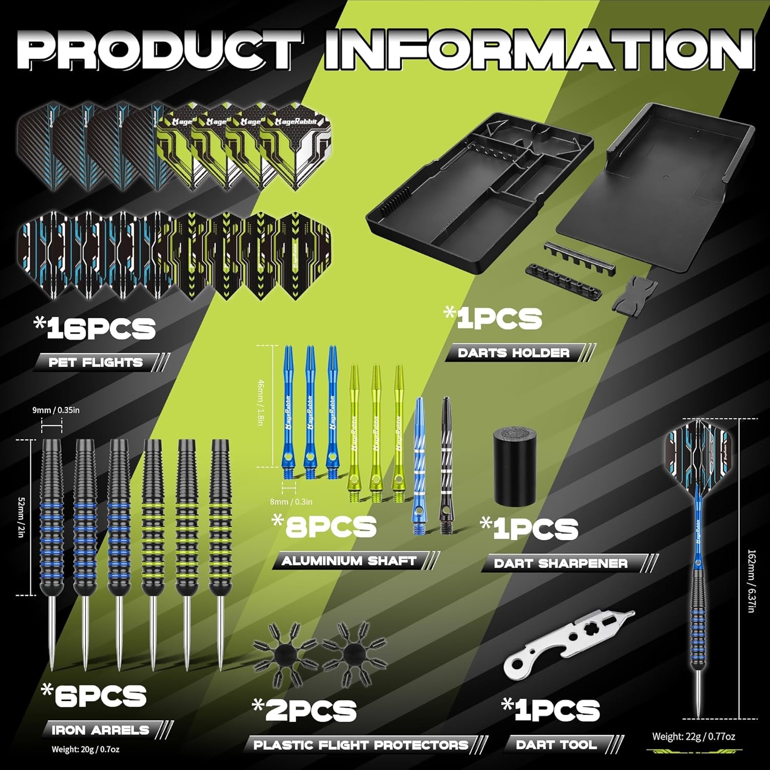 Pro Steel Tip Darts Set – 6 Darts, 24 Flights, 8 Shafts + Case