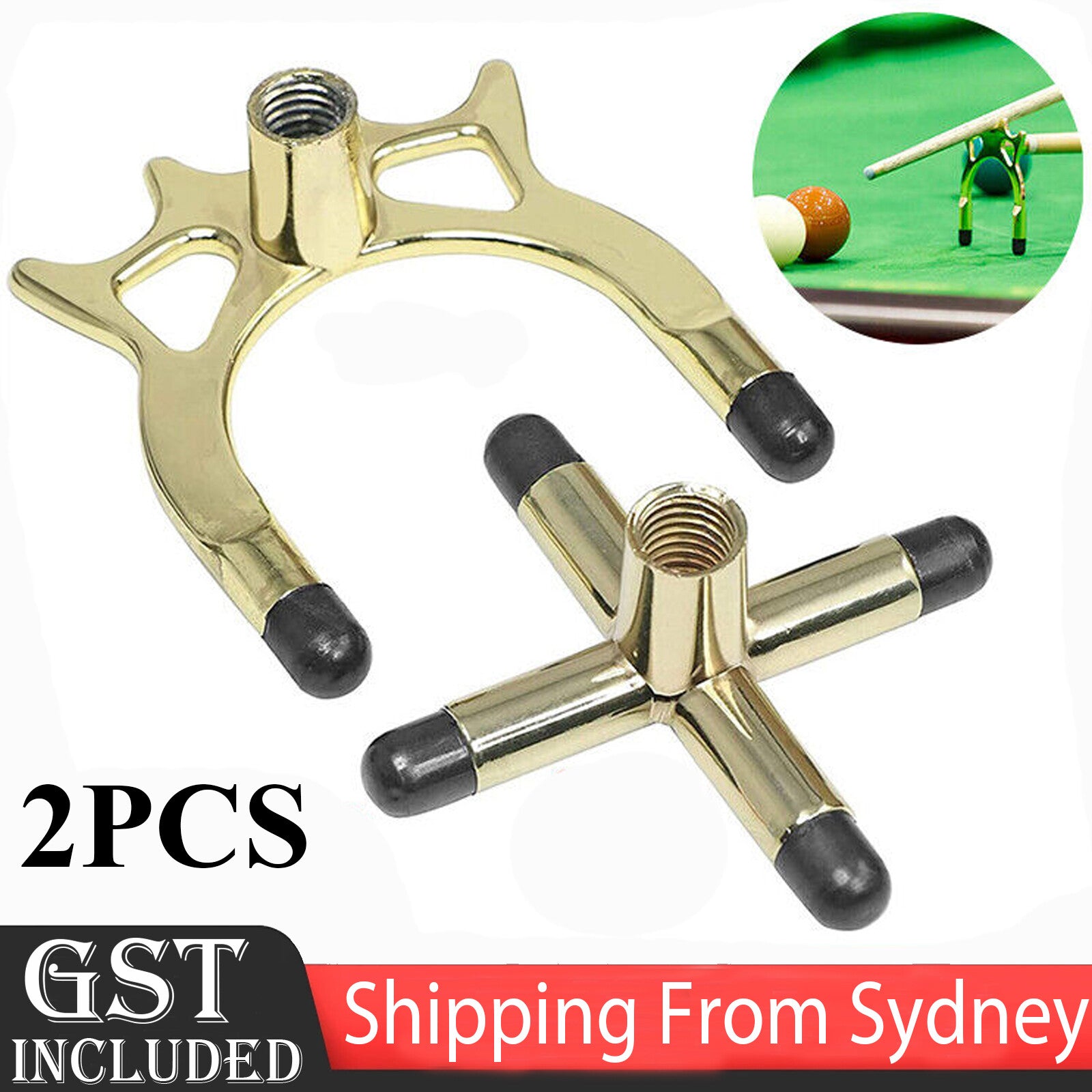 2x Pool Cue Rest Set – Cross & Spider Brass Bridge Heads