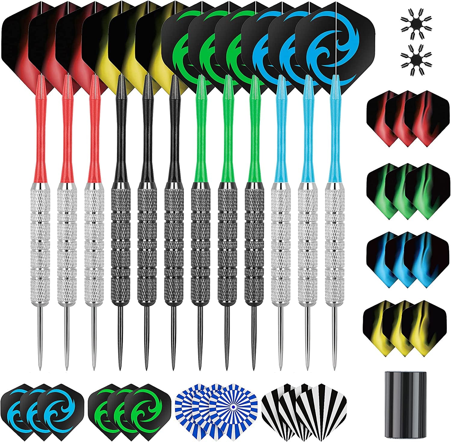CareGames Steel Darts Set – 12 Pack with Flights, Sharpener & Protectors