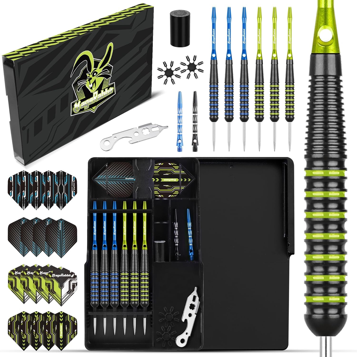 Pro Steel Tip Darts Set – 6 Darts, 24 Flights, 8 Shafts + Case
