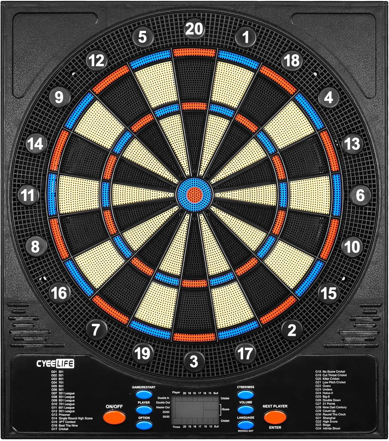 CyeeLife Electronic Dartboard with LED – 34 Games, 8 Players