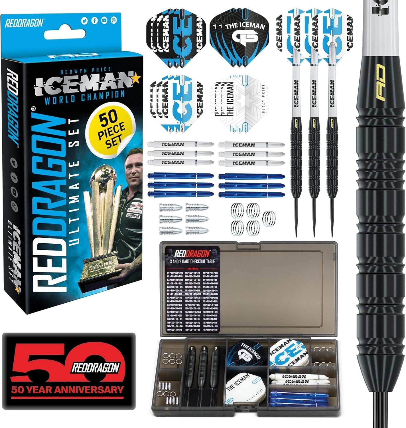 Gerwyn Price Iceman 50-Piece Dart Gift Set – 22g Brass Barrels + Accessories