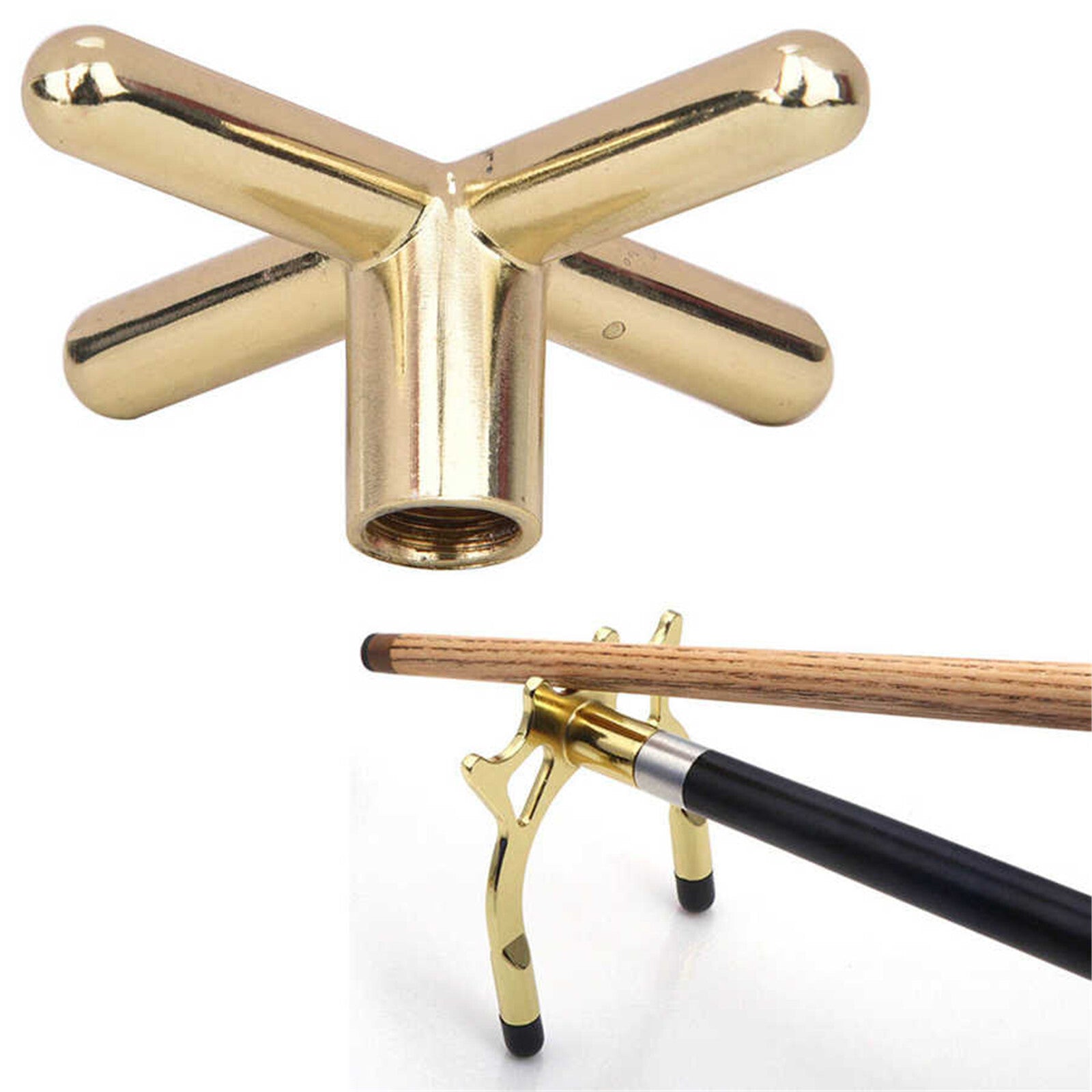 2x Pool Cue Rest Set – Cross & Spider Brass Bridge Heads