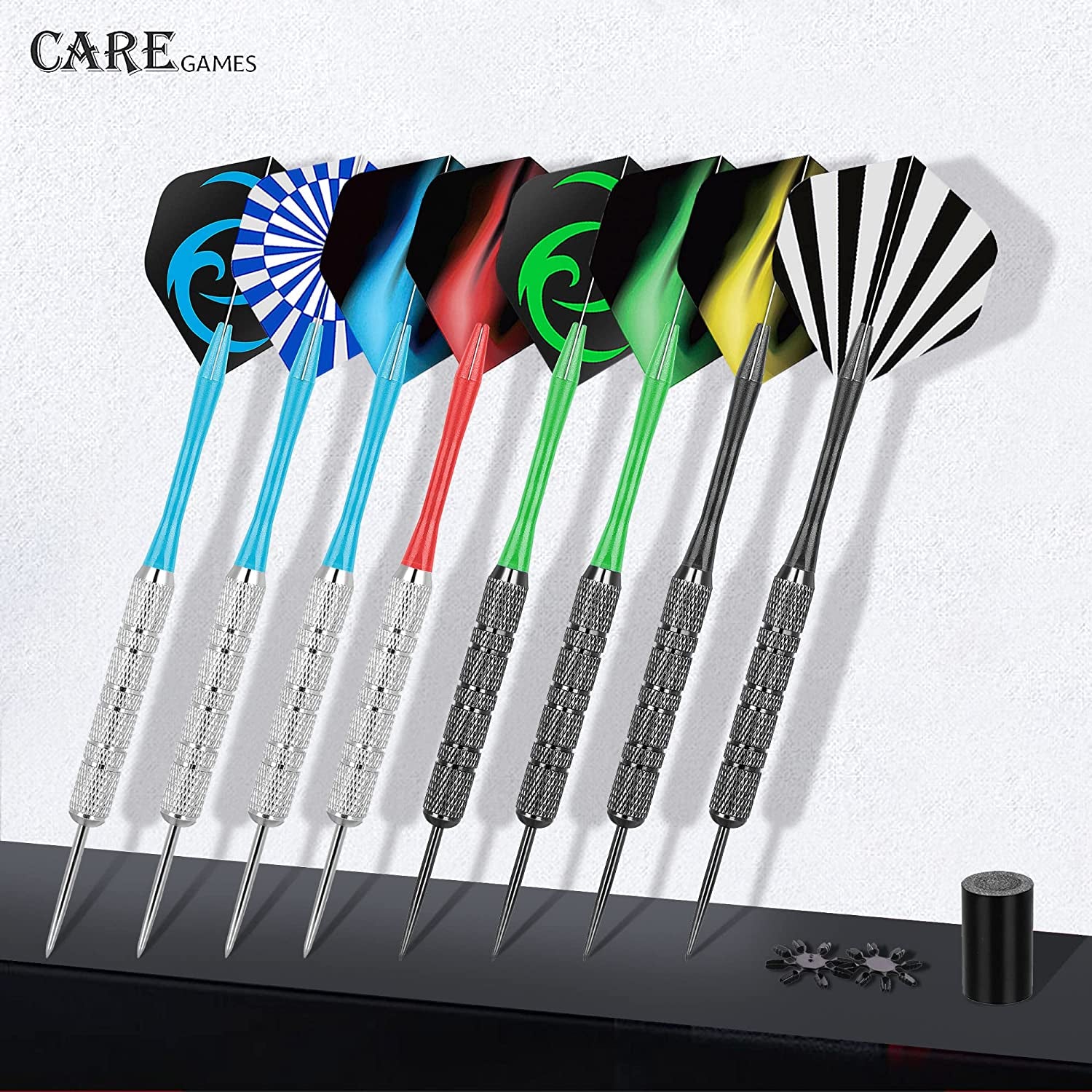 CareGames Steel Darts Set – 12 Pack with Flights, Sharpener & Protectors
