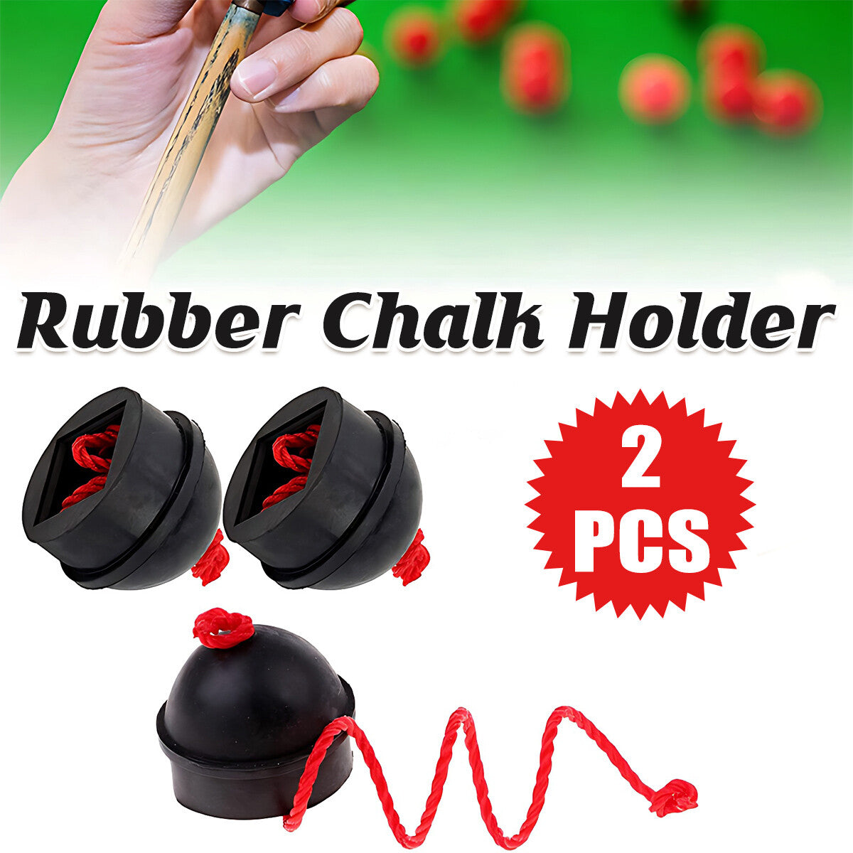 2x Rubber Pool Chalk Holders with Cord – Black