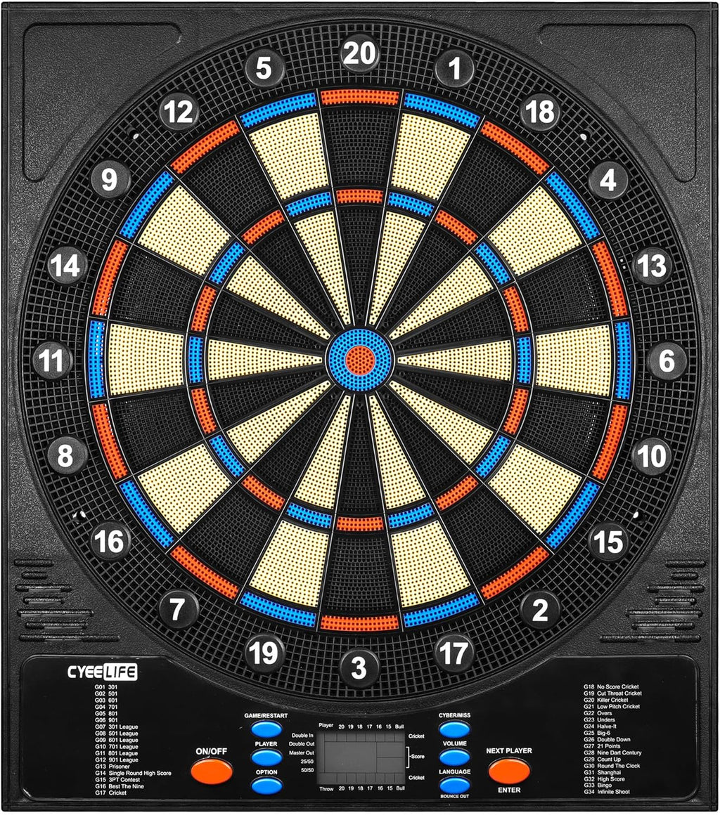 CyeeLife Electronic Dartboard with LED – 34 Games, 8 Players