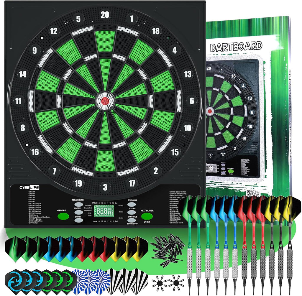 CyeeLife Professional Electronic Dartboard – 34 Games, 8 Players, 12 Darts