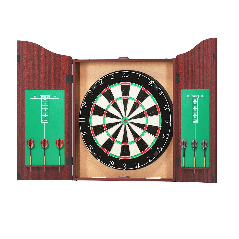 18" Dartboard with Wooden Cabinet and Steel Darts