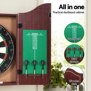 18" Dartboard with Wooden Cabinet and Steel Darts - Image 5
