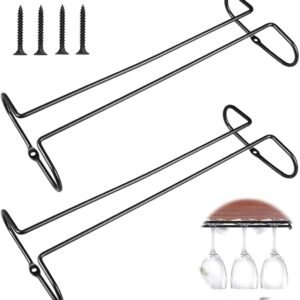 Hanging Glass Holder Rack - 2 Pieces, Iron, Black