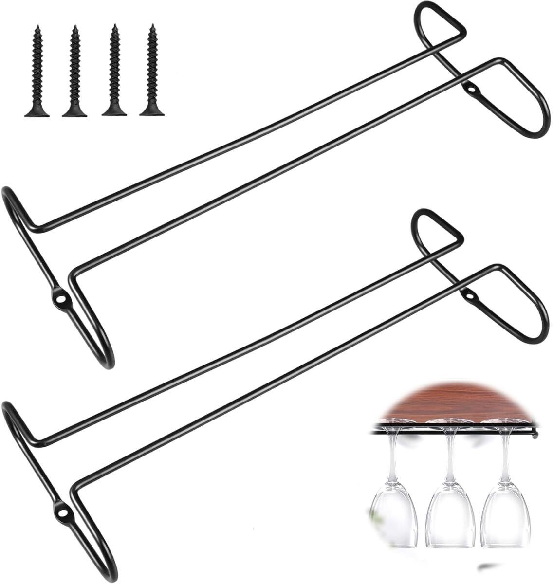 Hanging Glass Holder Rack - 2 Pieces, Iron, Black