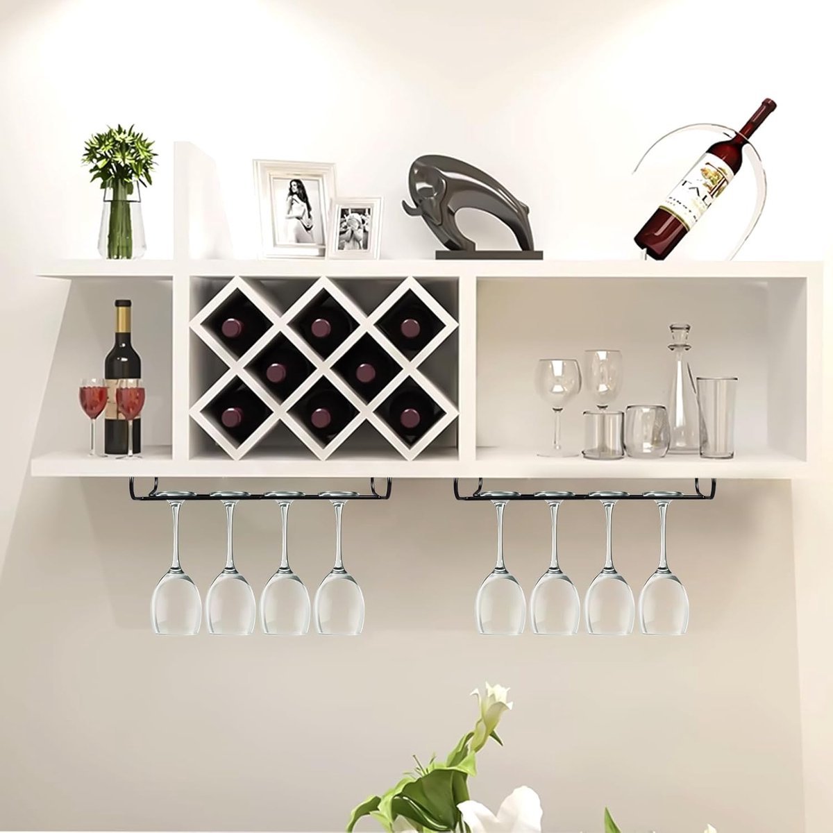 Hanging Glass Holder Rack - 2 Pieces, Iron, Black - Image 2