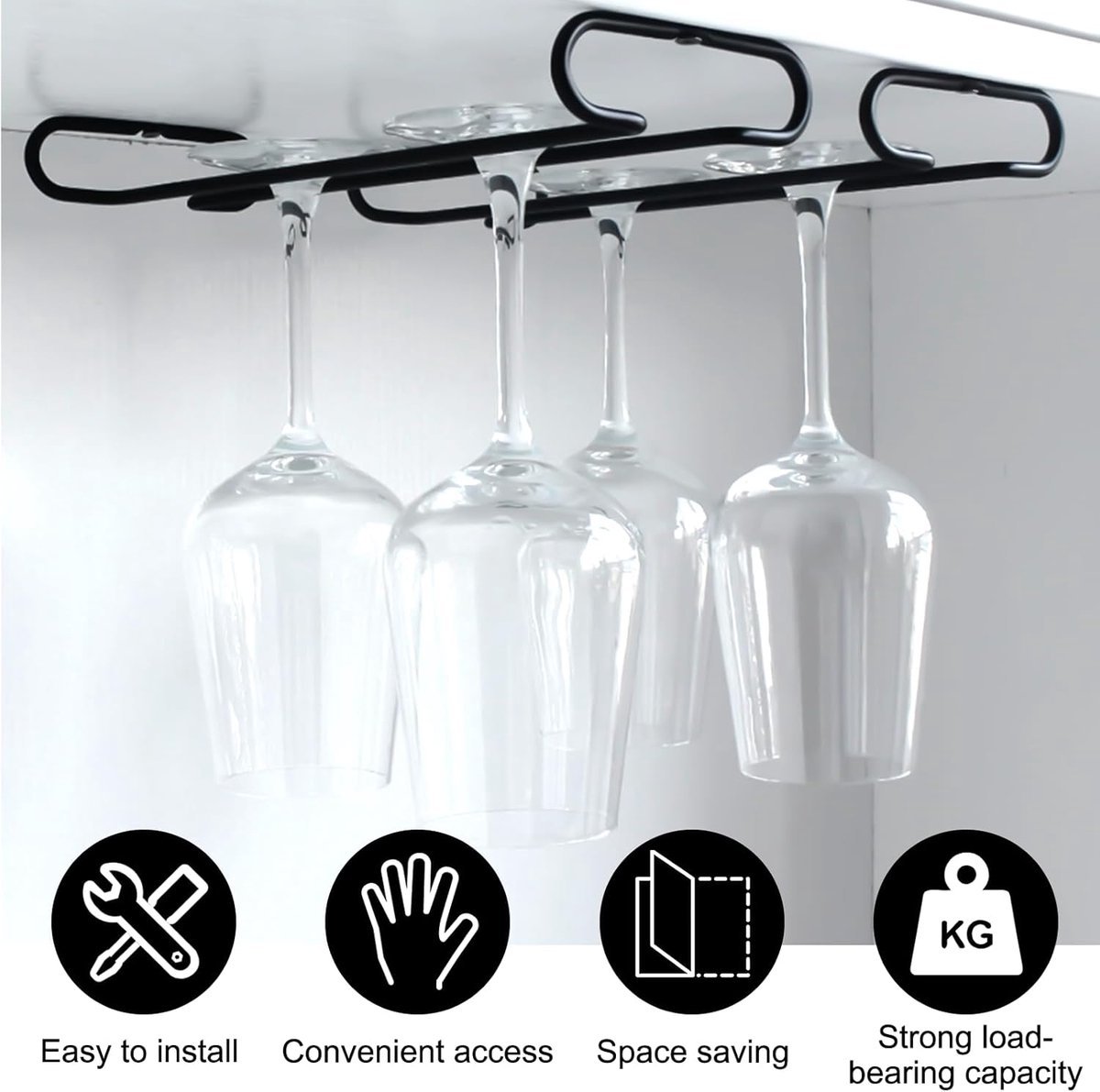 Hanging Glass Holder Rack - 2 Pieces, Iron, Black - Image 4