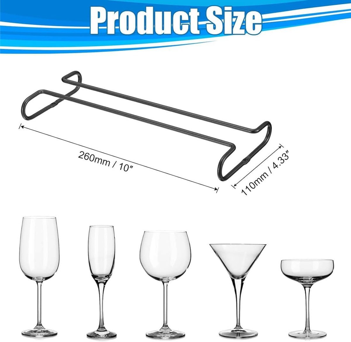 Hanging Glass Holder Rack - 2 Pieces, Iron, Black - Image 5