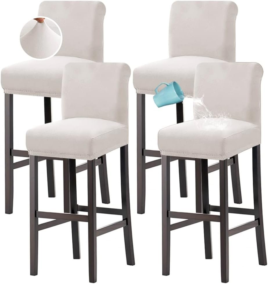 Waterproof Bar Stool Covers Set of 4, Ivory