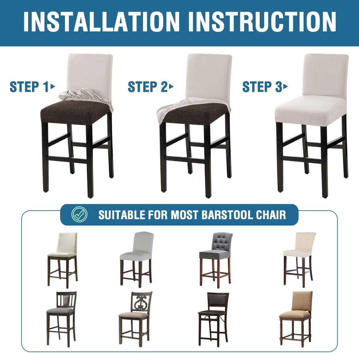 Waterproof Bar Stool Covers Set of 4, Ivory - Image 6
