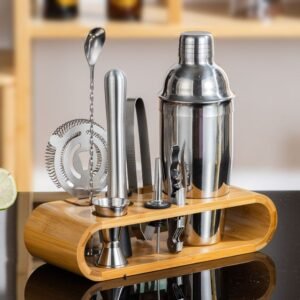 Cocktail Shaker Set 750ml with Bamboo Stand for Bartending