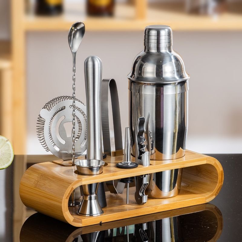 Cocktail Shaker Set 750ml with Bamboo Stand for Bartending