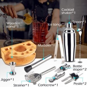 Alternative view of 12-Piece Cocktail Shaker Set with Bamboo Frame
