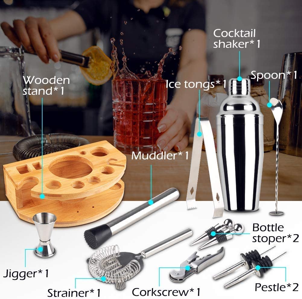 12-Piece Cocktail Shaker Set with Bamboo Frame - Image 2