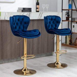 Velvet Upholstered Adjustable Bar Stools Set of 2