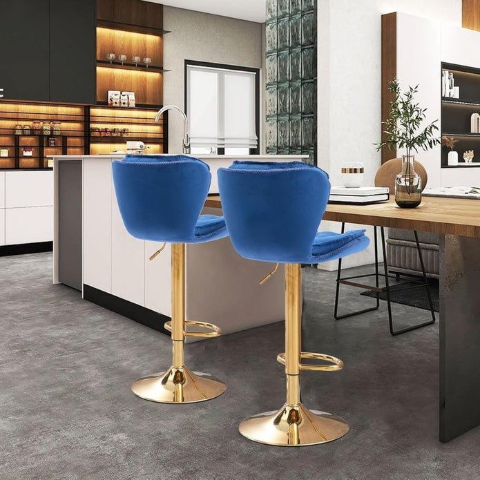 Velvet Upholstered Adjustable Bar Stools Set of 2 - Image 3