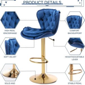 Velvet Upholstered Adjustable Bar Stools Set of 2 - Image 4