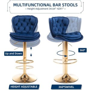 Velvet Upholstered Adjustable Bar Stools Set of 2 - Image 5