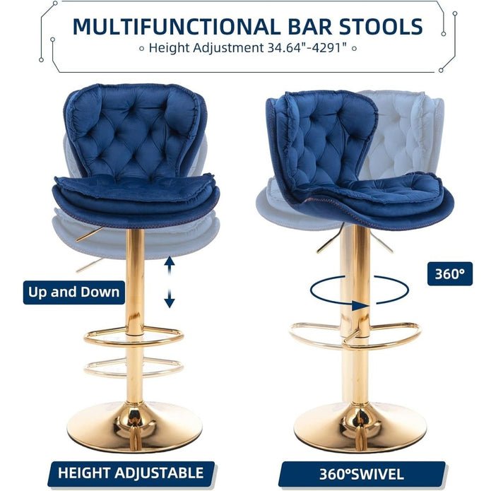 Velvet Upholstered Adjustable Bar Stools Set of 2 - Image 5