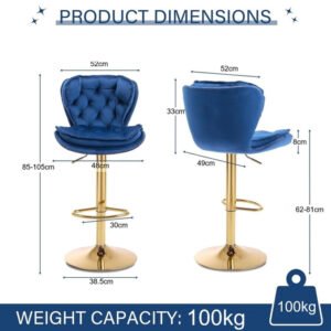 Velvet Upholstered Adjustable Bar Stools Set of 2 - Image 6