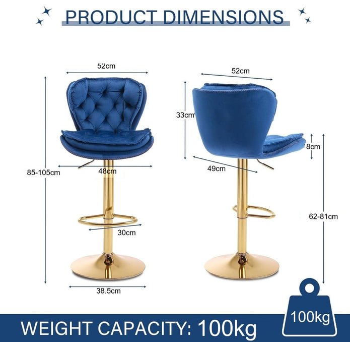Velvet Upholstered Adjustable Bar Stools Set of 2 - Image 6