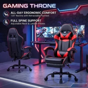 Black and Red Gaming Chair with Footrest
