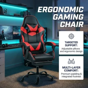 Black and Red Gaming Chair with Footrest - Image 3
