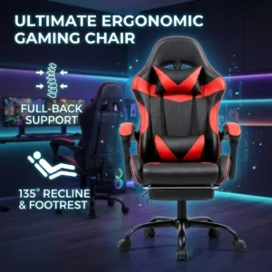 Black and Red Gaming Chair with Footrest - Image 4
