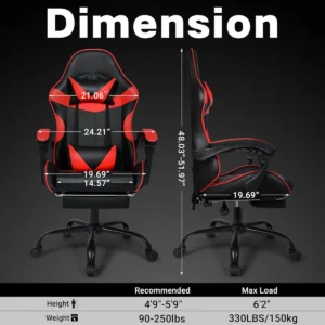 Black and Red Gaming Chair with Footrest - Image 6