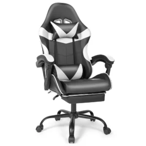 Black and White Gaming Chair with Footrest - Image 5