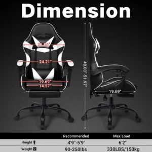 Black and White Gaming Chair with Footrest - Image 6
