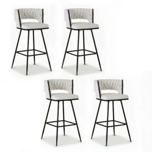 Woven Velvet Bar Stools – Ivory, Set of 4