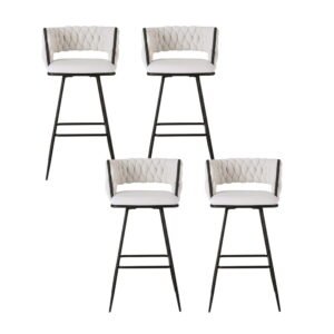 Woven Velvet Bar Stools – Ivory, Set of 4 - Image 3