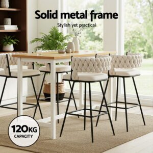 Woven Velvet Bar Stools – Ivory, Set of 4 - Image 4