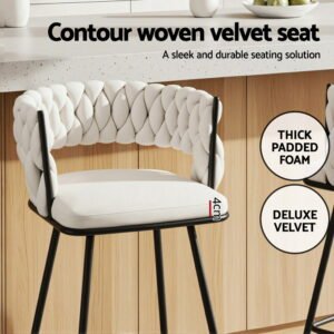 Woven Velvet Bar Stools – Ivory, Set of 4 - Image 5