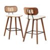 Rattan-Style Counter Stools – Beige & Walnut, Set of 2
