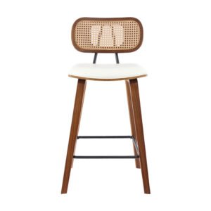 Rattan-Style Counter Stools – Beige & Walnut, Set of 2 - Image 3