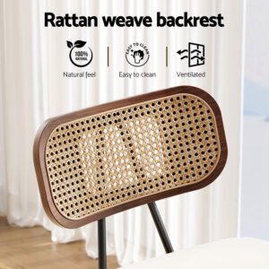 Rattan-Style Counter Stools – Beige & Walnut, Set of 2 - Image 4
