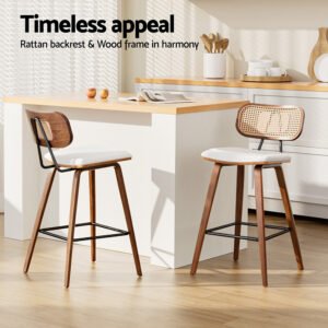 Rattan-Style Counter Stools – Beige & Walnut, Set of 2 - Image 6