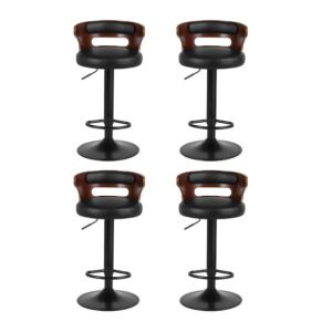 Adjustable Swivel Bar Stools – Black Faux Leather, Set of 4 - Image 3